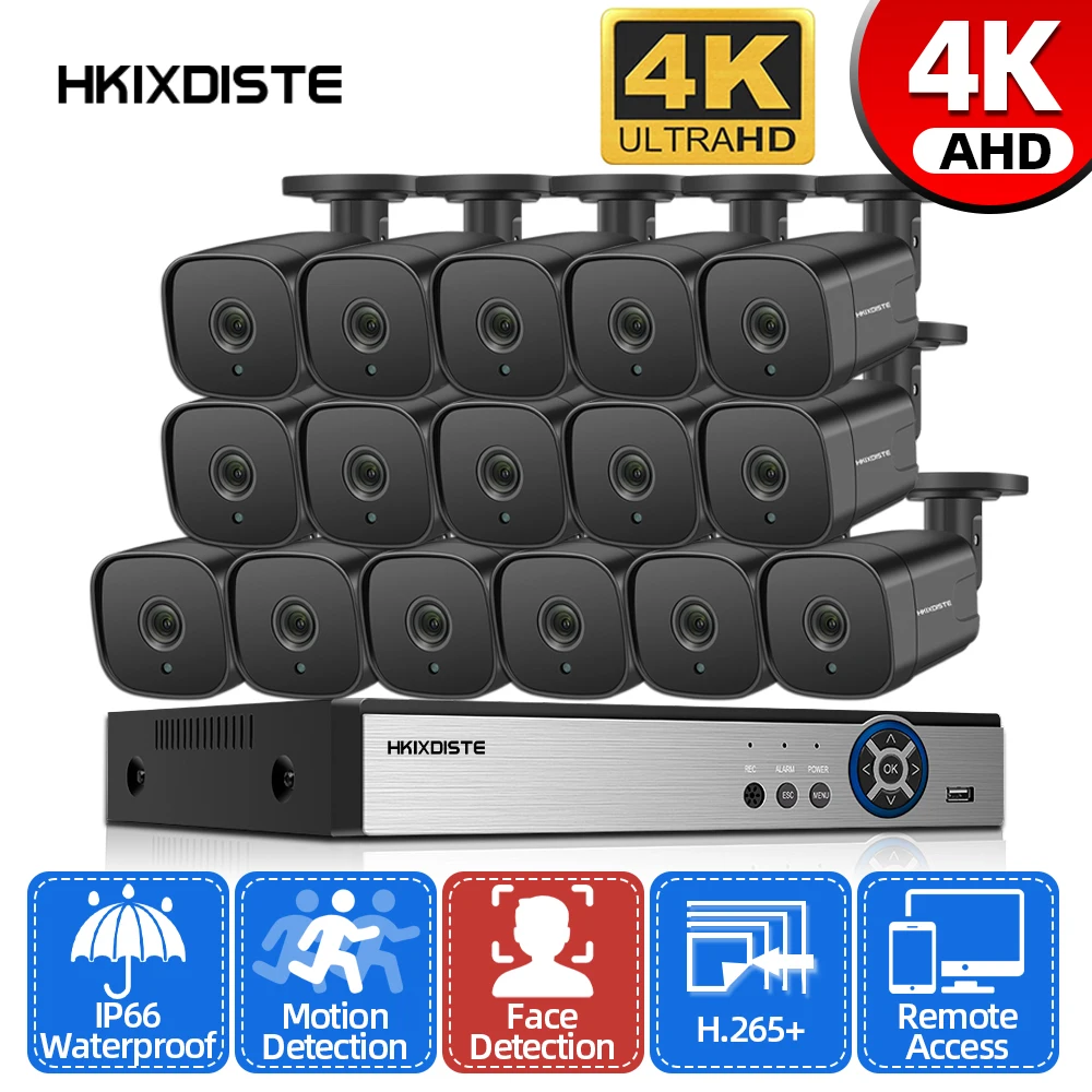 HKIXDISTE 4K Cctv Security System Kit 16CH Ahd DVR Outdoor Waterproof Video Surveillance 8MP Day Night Camera AHD HD Set 8ch