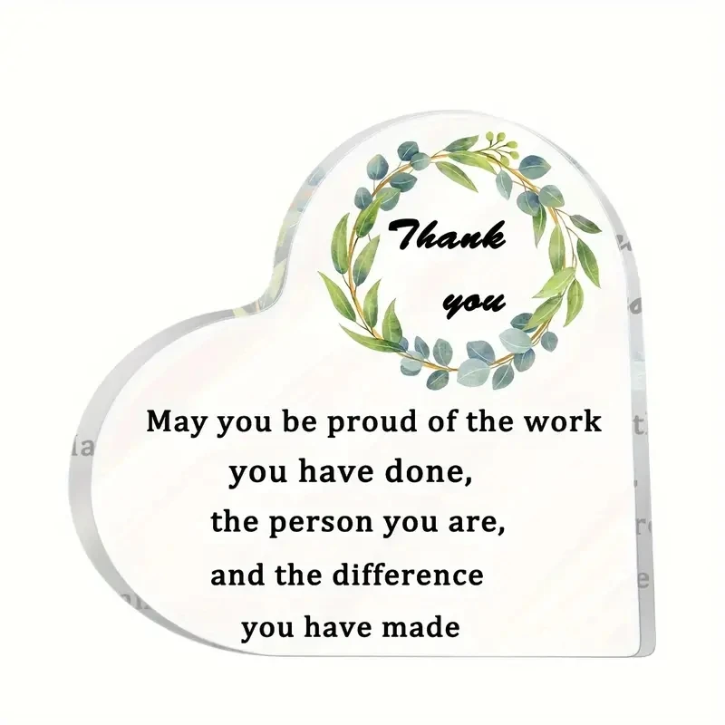 Leaves Ring Print Acrylic Heart Plaque Inspirational Encouragement Gift for Colleagues Bosses Sisters Keepsake Desktop Decor