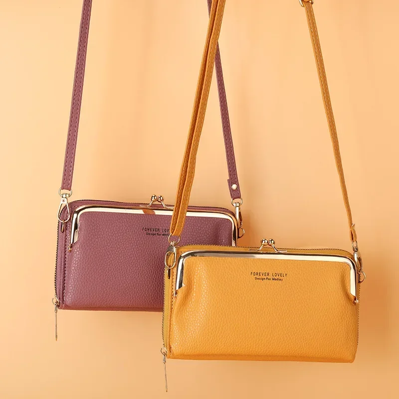 Portfel damski ze skóry PU, jednolity kolor, torba na ramię, etui na telefon komórkowy, duży portfel na karty, torebka z kieszeniami dla dziewcząt.