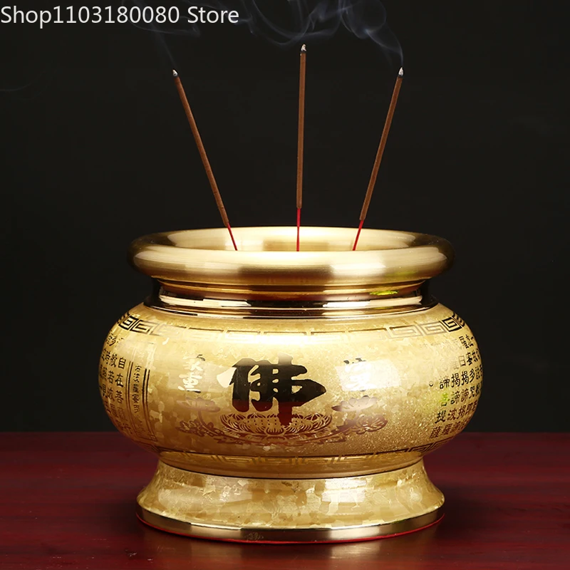 Exquisite Copper Brass Crystallize lotus Heart Sutra incense burner Chinese style Buddha censer