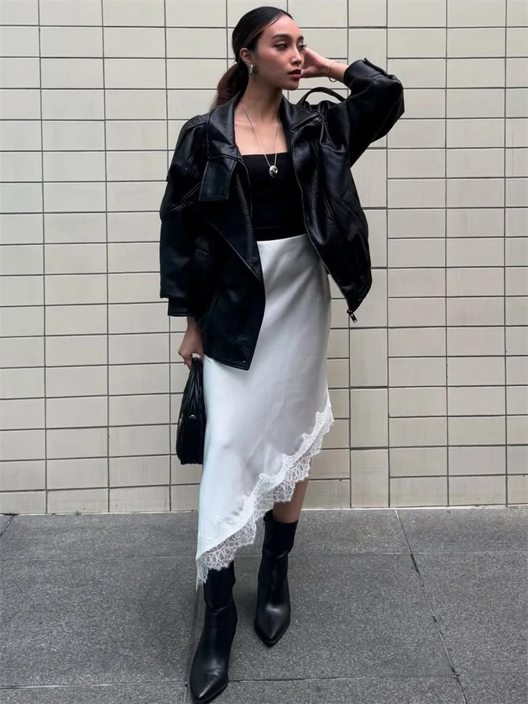 Tossy White Lace Patchwork Long Skirt For Women Slim High Waist Elegant Commute Printed Party Looks Clothes Female Maxi Skirts