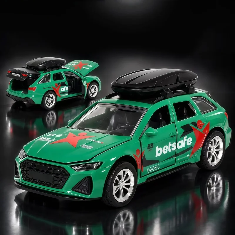 Alloy Station Wagon Car Model with Roof Box, Pull Back Diecast Vehicle, Openable Doors Collectible Simulation Car Ornament