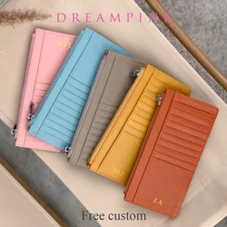 Large Capacity Long Zipper Card Holder Custom Letters Genuine Leather Men Credit Card Wallet Business Women Phone Clutch Purse