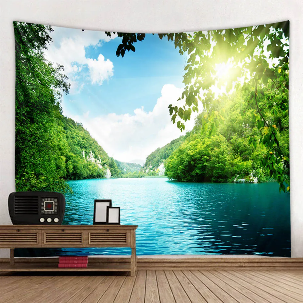 

Natural Forest Waterfall Landscape Tapestry Wall Hanging Home Art Decoration Living Room Background Cloth Yoga Bed Sheet