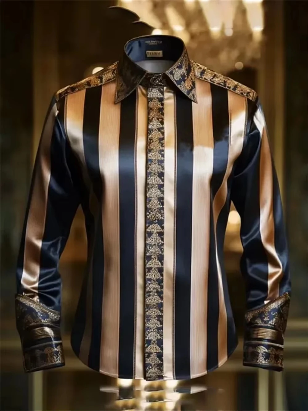 Camisa Masculina de Luxo com Estampa Floral de Leão Ocidental, Camisa de Botão de Manga Longa, Estilo Havaiano, Design Slim Novo