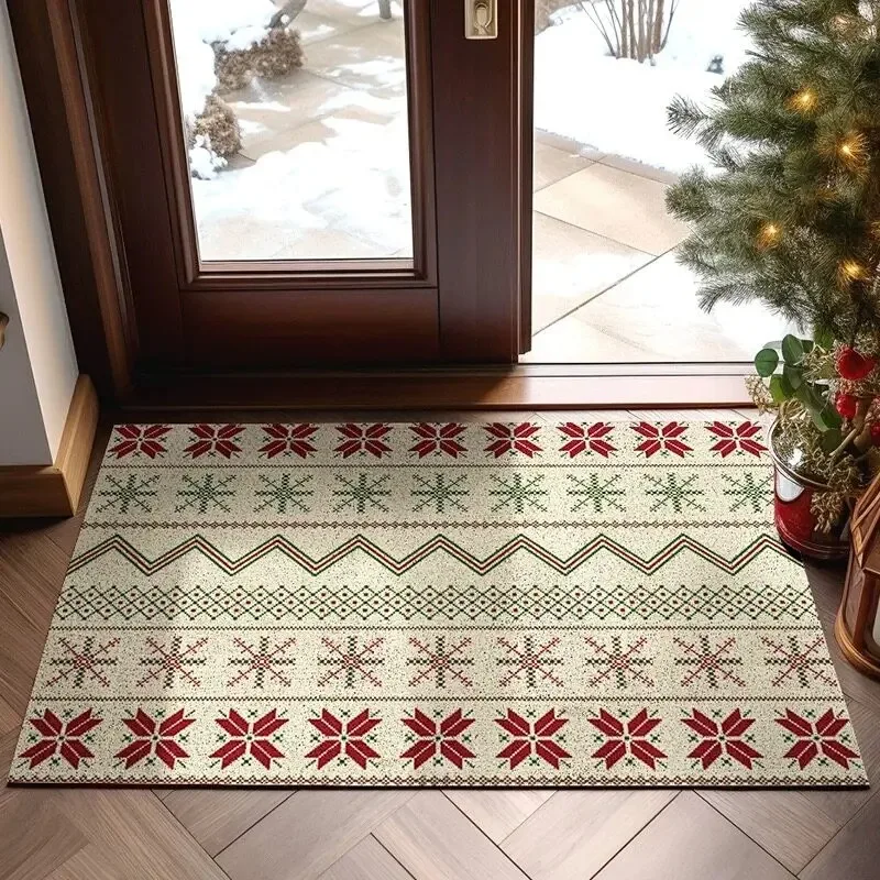 Merry Christmas Doormat PVC Wire Loop Door Mat Anti-slip Dust Removal Cuttable Front Entrance Rug Christmas Home Porch Decor