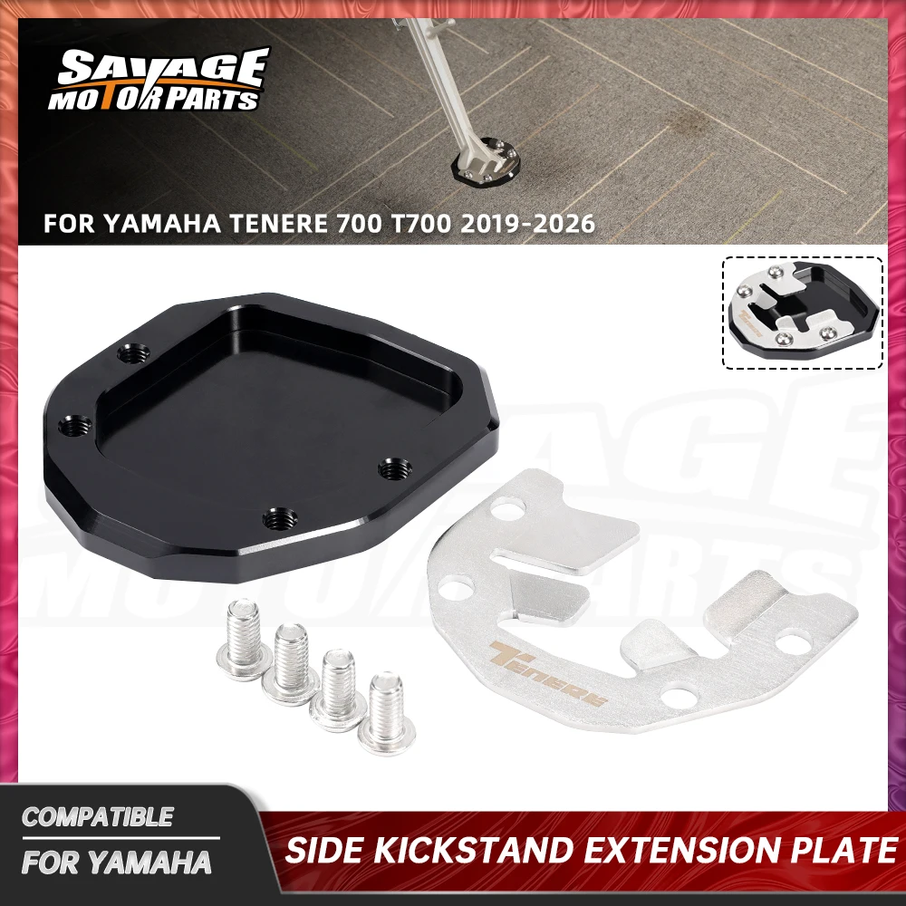 Placa de extensión de caballete lateral 2026 T700 para Yamaha Tenere 700 XTZ07 XTZ700 World Rally 2019 + almohadilla de soporte de pie ampliadora de soporte