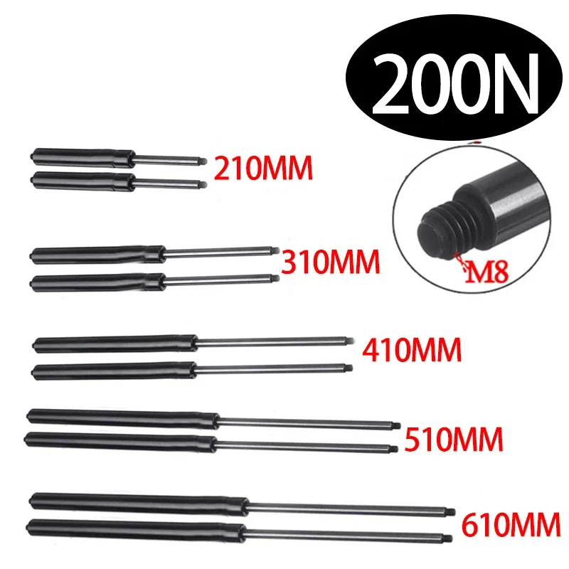 2pcs 200N 10mm Car Gas Strut Bars Gas Spring Hood 210-610mm M8 Support Rod Shock Lift for RV Bed Window Bus Caravans