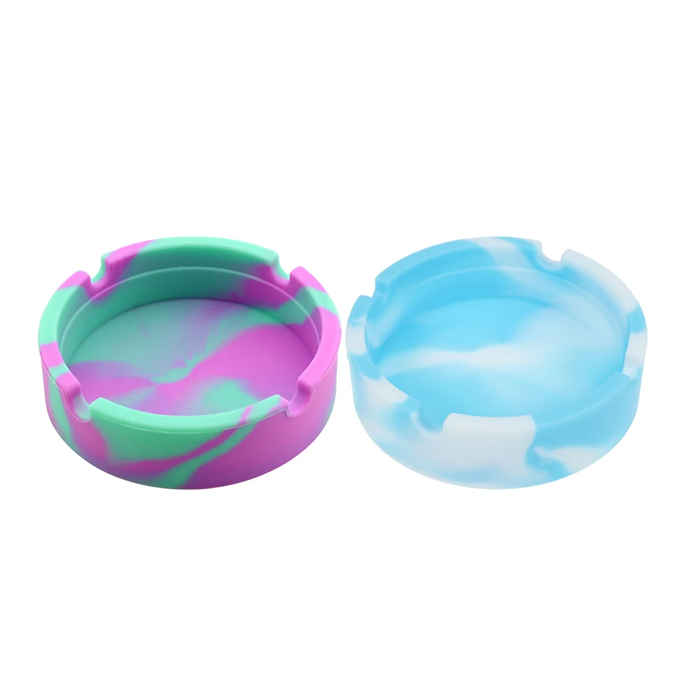 

2pcs Silicone Round Ashtrays Unbreakable Colorful Indoor Outdoor Home Office Hotel Car Use Easy Clean Modern Design Small