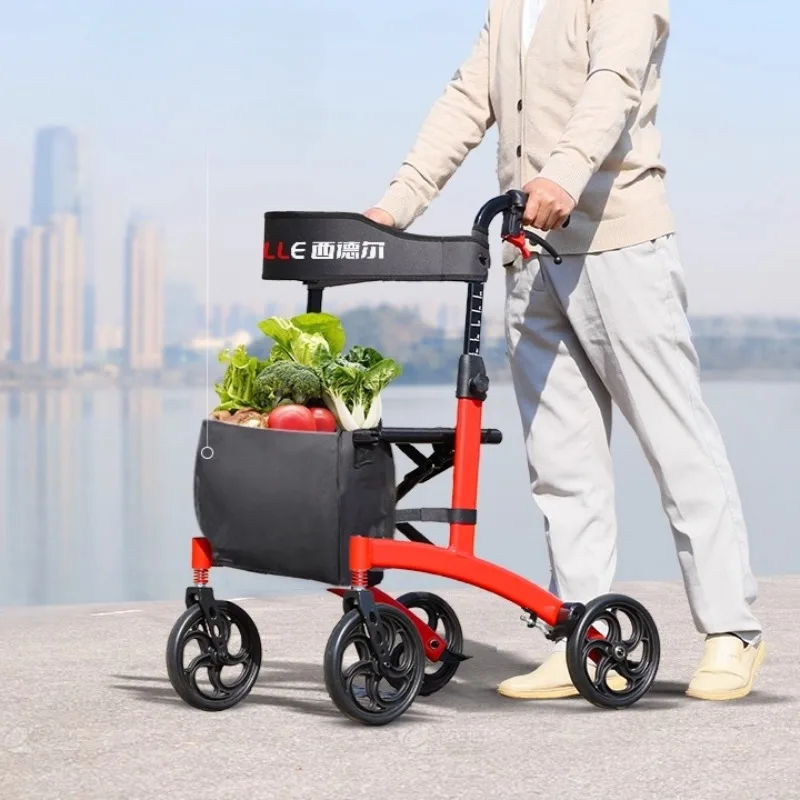 

Elderly People Rehabilitation Walking Assist Rollator Walkers Aluminum Alloy Folding Pulley Training Mobility Aids for Disabled