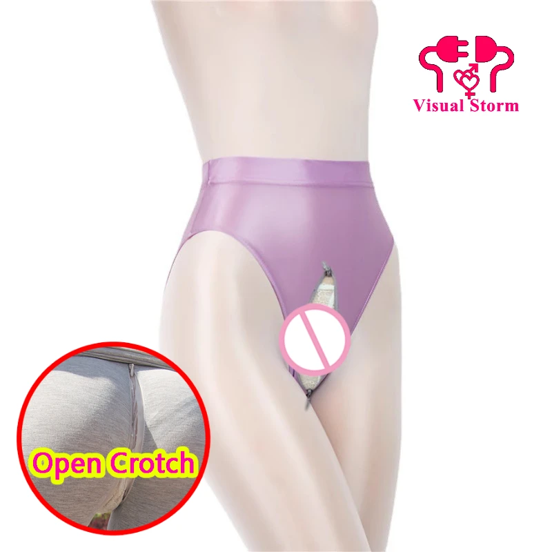 

Breathable Open Crotch Sexy Unisex G-Strings See Through Glossy Panties for Women Fashion Elastic Trunks Crotchless Underwear