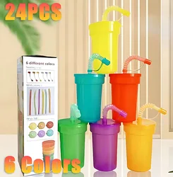 Expandable Straw Plastic Cup 6 Color Siphon Straw Cup with Leak Proof Lid Summer Travel and Home Juice Mug Plastic Water Bottle