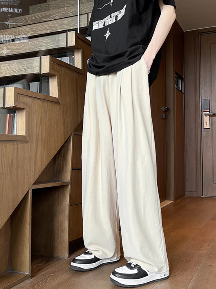 

Summer Thin Ice Silk Qui Dry Casual Loose Straight Leg Sport Pants Men's Drapey Comfortable Breathable Lightweight Trousers