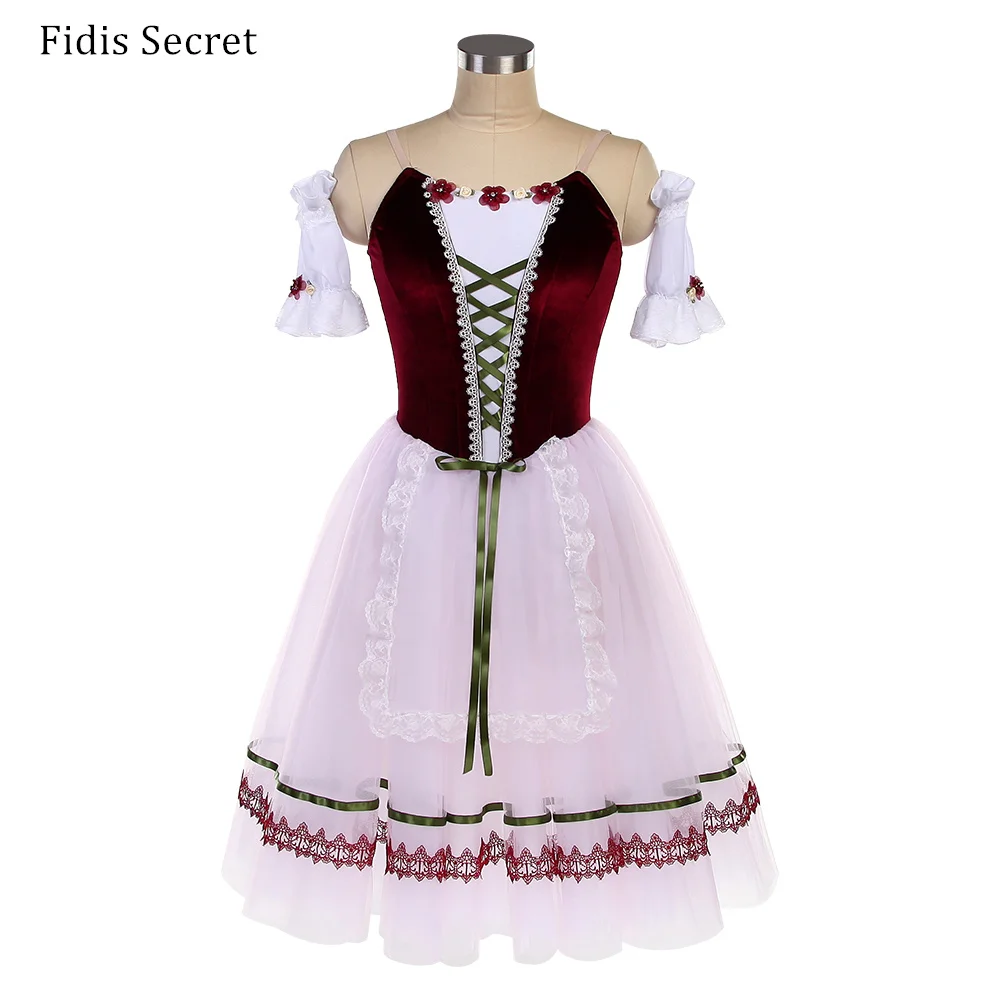 

Женская бордовая крестьянская длинная юбка, романтическое балетное платье-пачка Жизель для девочек, профессиональные сценические костюмы балерины