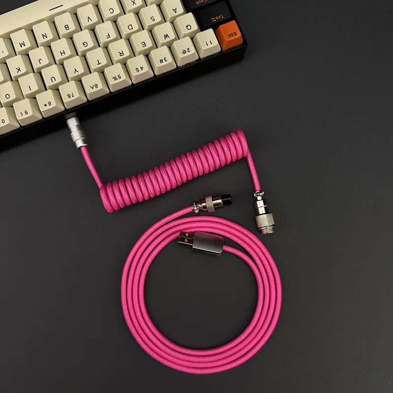 

8K Magnetic Switch Keyboard Cable USB-C Aviation Plug Handmade Braided Spiral Cable for Mechanical Keyboard