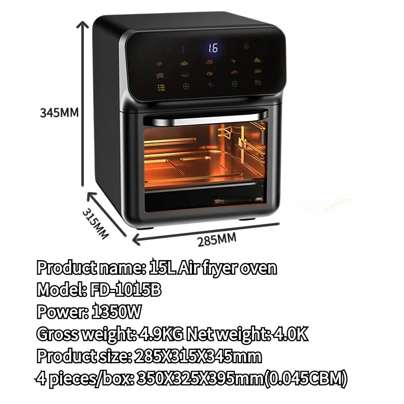 2026 new model Air Fryer with Observation Window Kitchen Appliances Household and Commercial Non-Fryer 10L 1350w Air Fryer