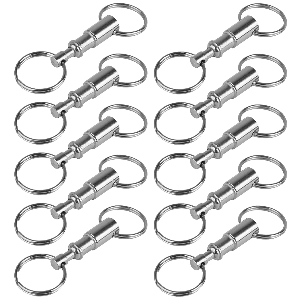 

10pcs Key Chain Lock Dual Ring 8*2.5cm Silver Metal Quick Release Spring Split Snap Seperate Holder Climbing Accessories