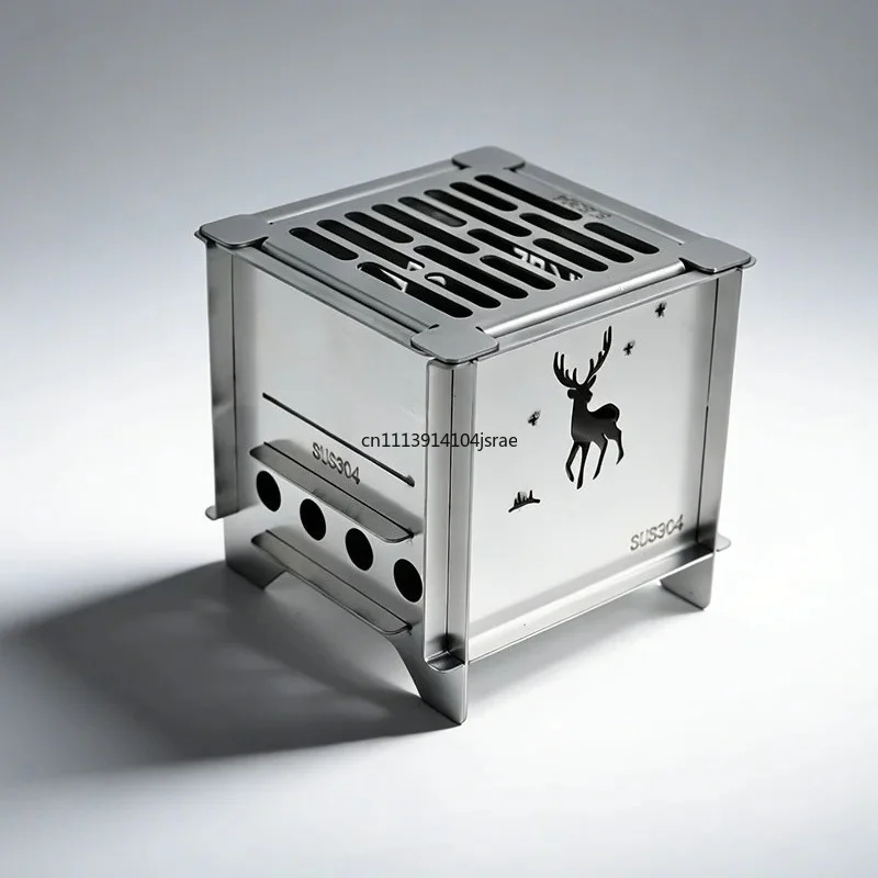 Mini Square BBQ Grill 304 Stainless Steel Small Charcoal Barbecue Stove Multifunctional Household Tabletop Grill