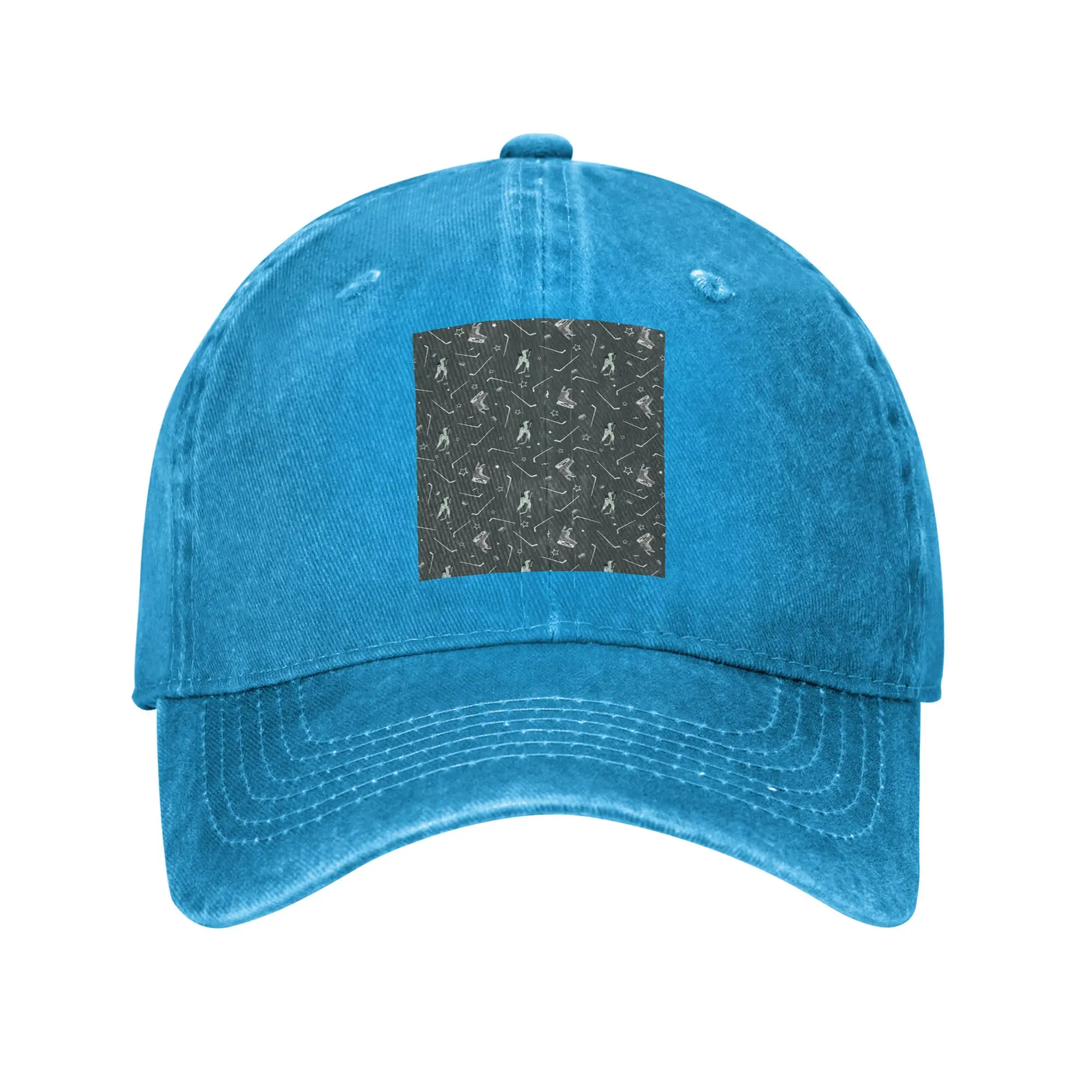 Ice Hockey Stick, Puck And Skates Denim Fabric Cap Casual Baseball Caps Adjustable Hat Summer Unisex Baseball Hats