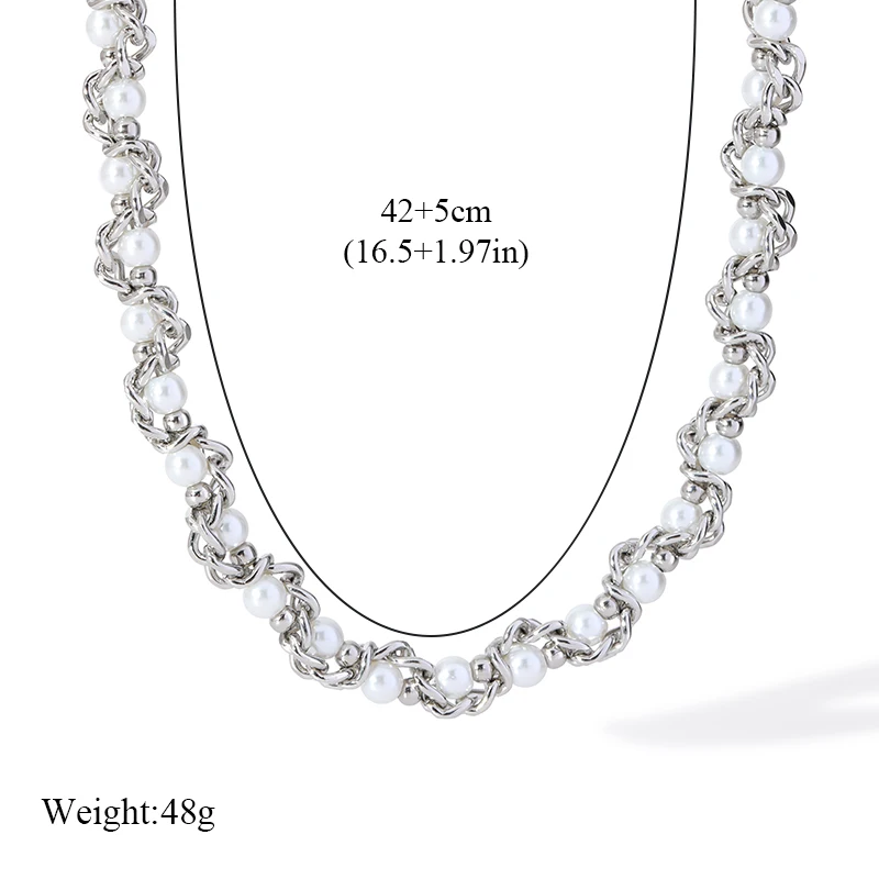 GANPUP 316l Edelstahl-Metallperlen-Kette, Choker-Halskette für Damen, trendige Textur, wasserdicht, Halskette, Schmuck, Geschenk – Detail 7