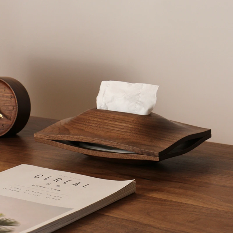 

Hill solid wood desktop tissue box modern minimalist living room home walnut paper box high-end.