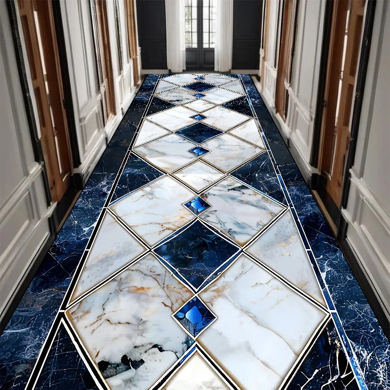 Luxury Black Golden Long Corridor Carpet Hall Runner Decor Non-slip Washable Stairway Rugs European Aisle Floor Mat Customizable