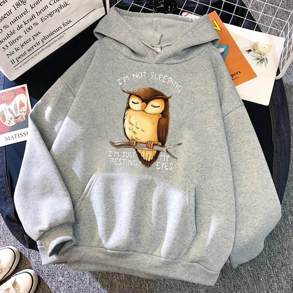 I\'M Just Resting My Eyes Owl Women Streetwear Casual Fleece Soft Hoody Oversized Loose Hoodies O-Neck Pullover Sweatshirt Woman