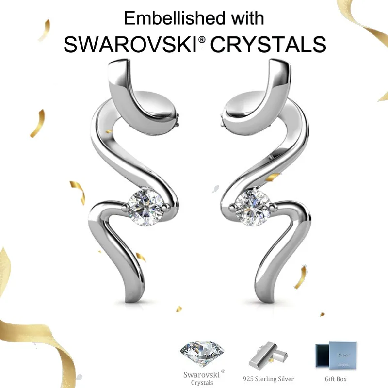 

Daisini 925 Sterling Silver Irregular Twisted Geometric Earring Embellished with Swarovski Crystal for Women Personality Jewelry