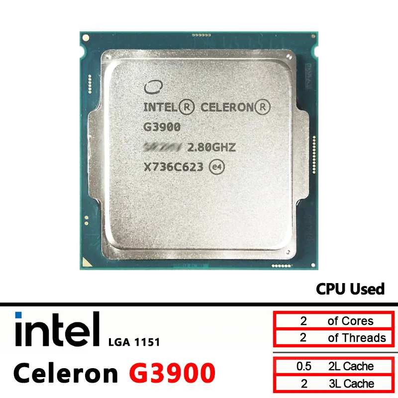 

Intel Celeron G3900 2.8 GHz Used Dual-Core Dual-Thread 51W CPU Processor LGA 1151