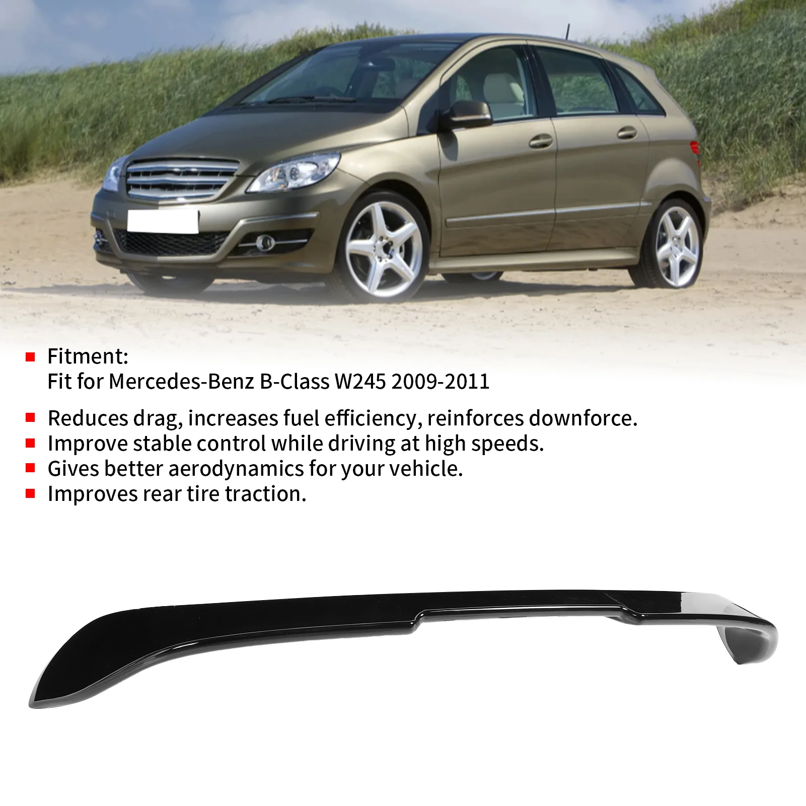 

Car Trunk Spoiler Glossy Black Rear Roof Spoiler Wing Fit for B-Class W245 2009-2011 Rear Roof Wing Spoiler Wing