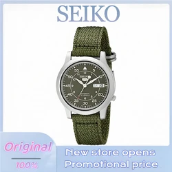 SEIKO Watch 100%Original SNK805 Seiko 5 Series Watches for Men Stainless Steel with Green Canvas Watch Strap Luxury Wristwatches