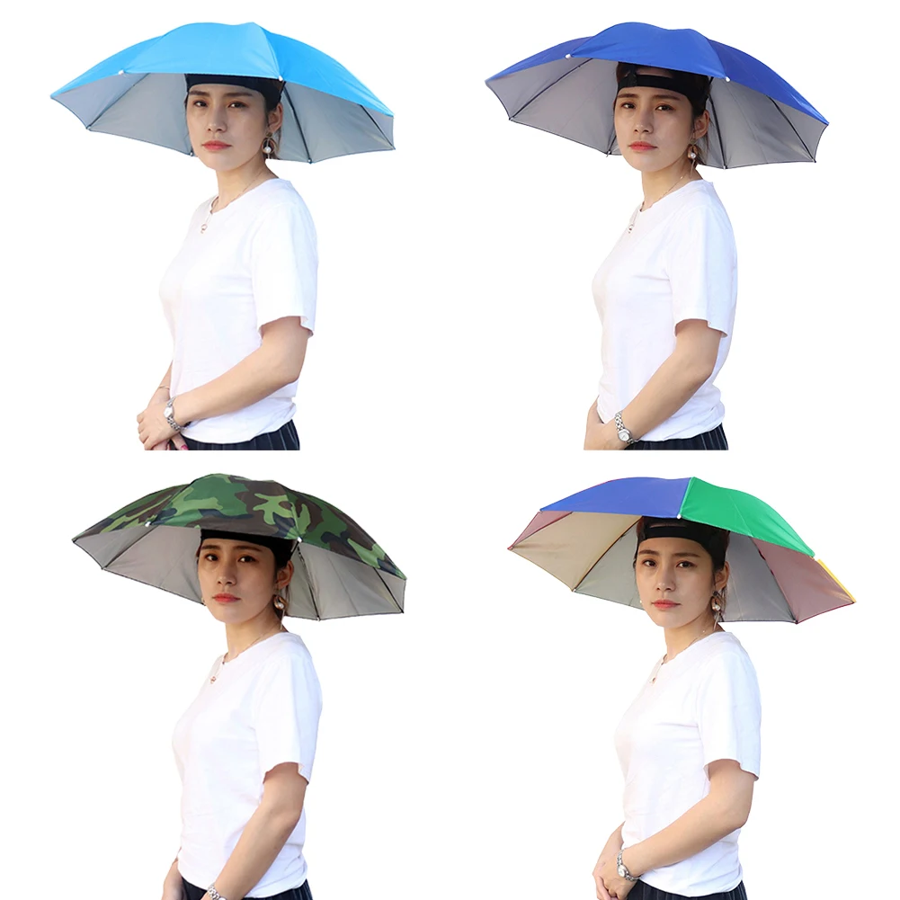 Payung Hiasan Kepala Dapat Dilipat Topi Pancing Tahan Air Portabel 55CM Topi Hujan Bebas Genggam untuk Mendaki Berkemah Payung Kamuflase Dewasa