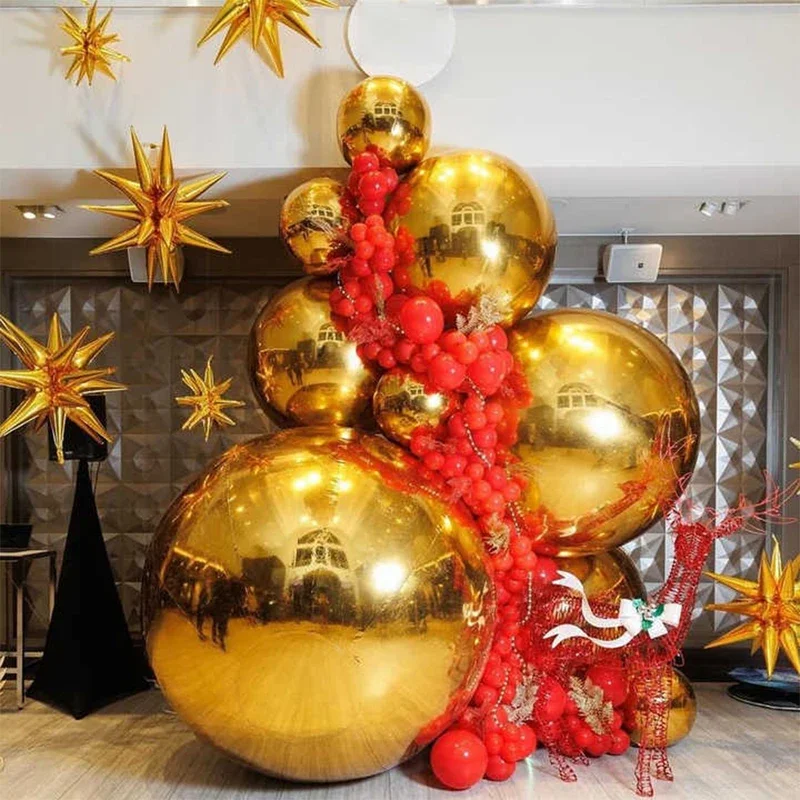 

50cm-3m Double Layer Inflatable Mirror Ball PVC Silver Gold Red Mirror Balloon Giant Sphere Reflective Balloon For Wedding Event