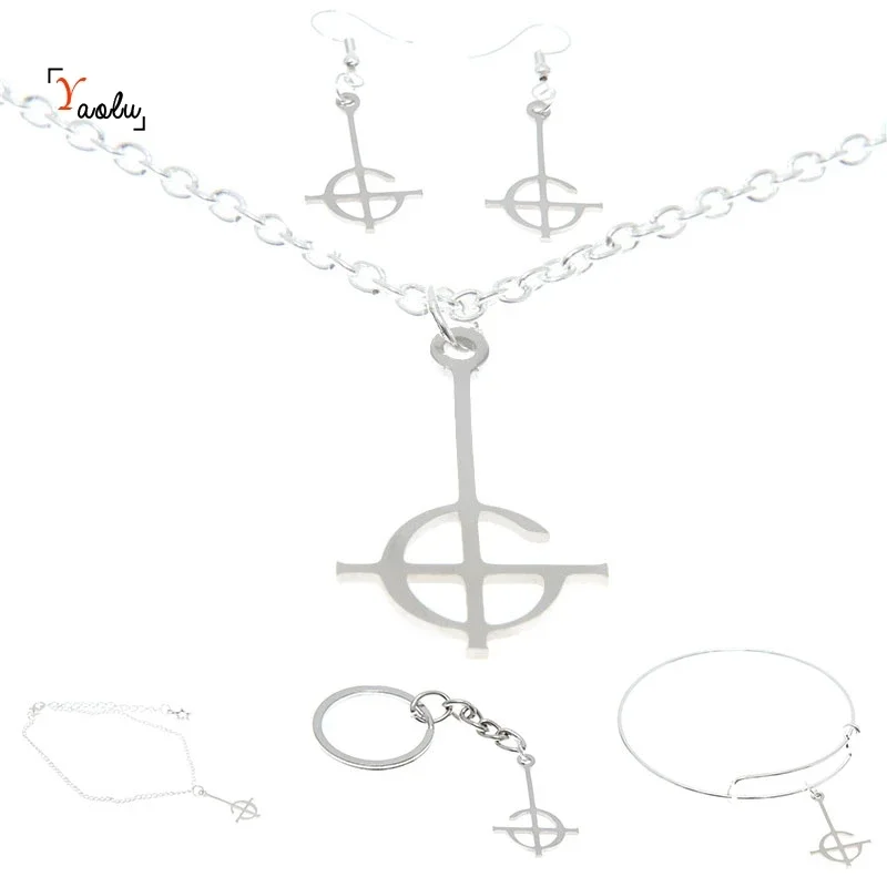 Grucifix Jewelry Set Ghost Symbol Emeritus Nameless Ghoul Logo Stainless Steel Charm Necklace