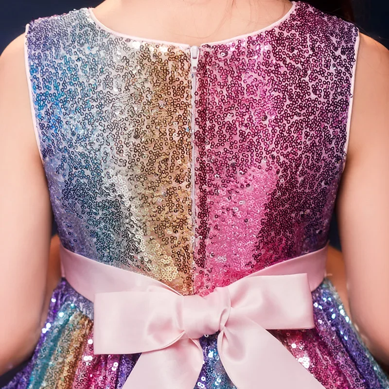 Falda mullida con lentejuelas para esmoquin para niña, falda de princesa colorida sin mangas, precioso programa de presentador de espectáculo elegante aplicable