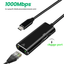 Сетевой адаптер USB C Ethernet, кабель USB-RJ45 PD, источник питания для Samsung, Xiaomi, Huawei, телефона, ноутбука, Macbook