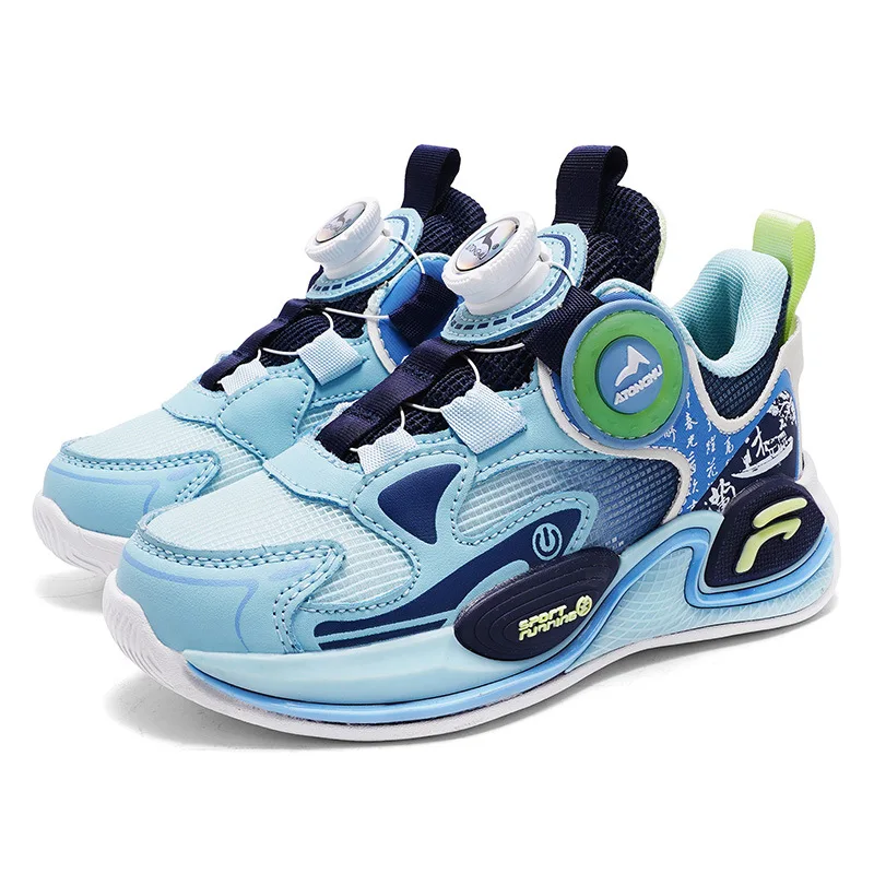 Zapatos con botones giratorios para niños, antideslizantes, resistentes al desgaste, absorción de impactos, baloncesto práctico, primavera y otoño, 2024