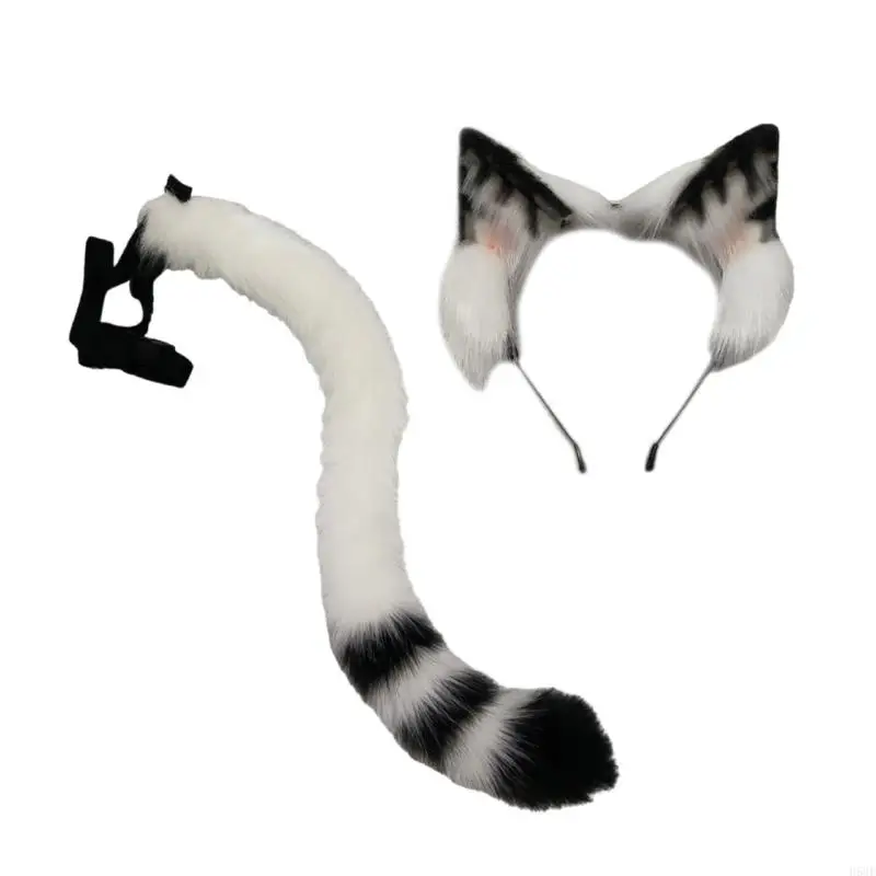 

H58E Cats ушей повязки повязки Fauxs Furs Foxes Tail Halloween Cosplay Party Costumes