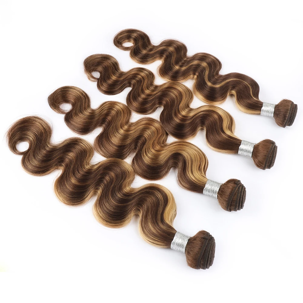 Highlight Bundles 100% Human Hair Brazilian Body Wave Hair Weave Bundle P4/27 Blonde Remy Hair Extensions For Girls Women