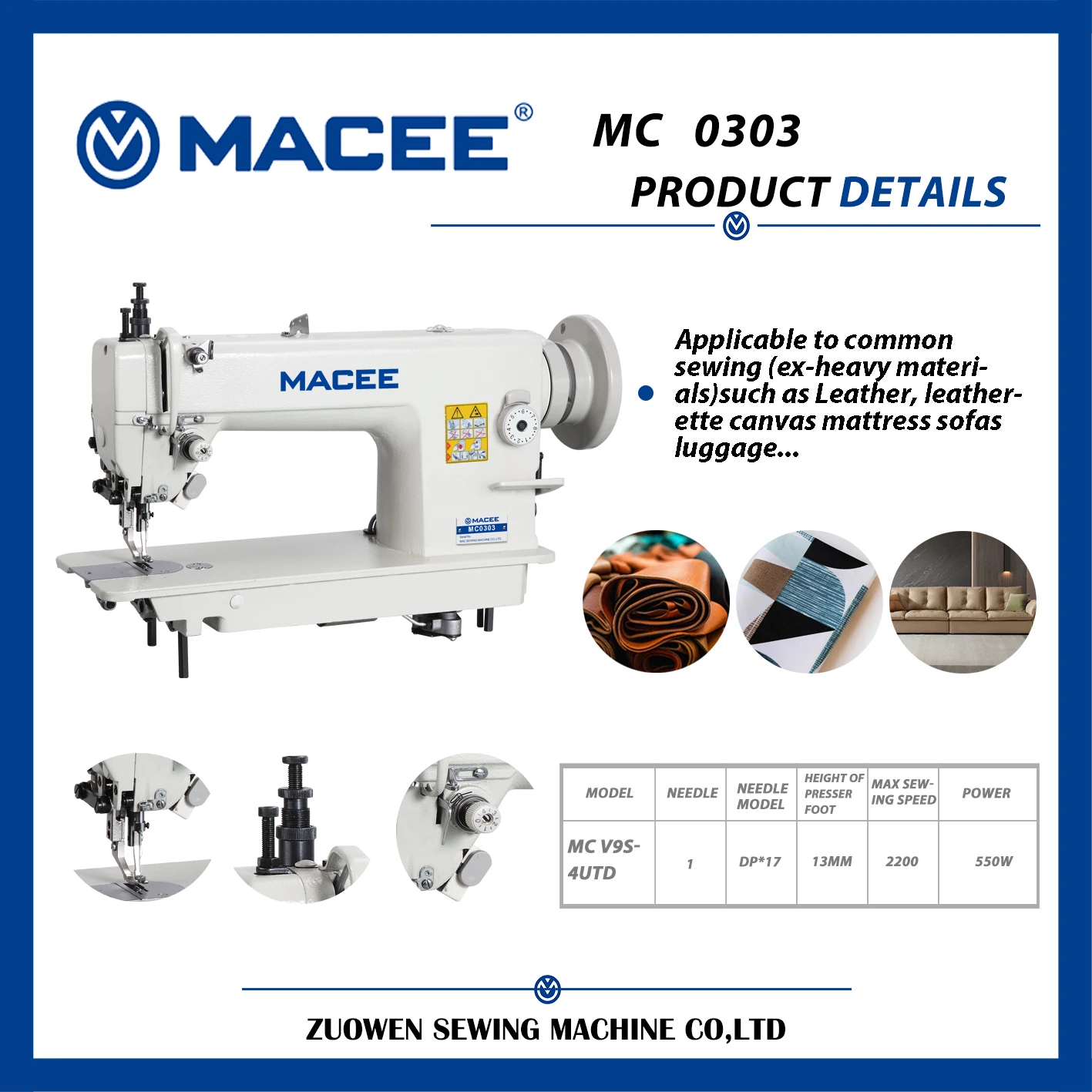 MC 0303 Heavy Duty Synchonous Feed Lockstitch Sewing Machine
