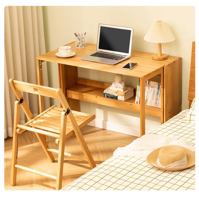 Household Folding Bamboo Desk Living Room Large Study Table Office Desk Space Saving Foldable Writing Workbench Home Furniture