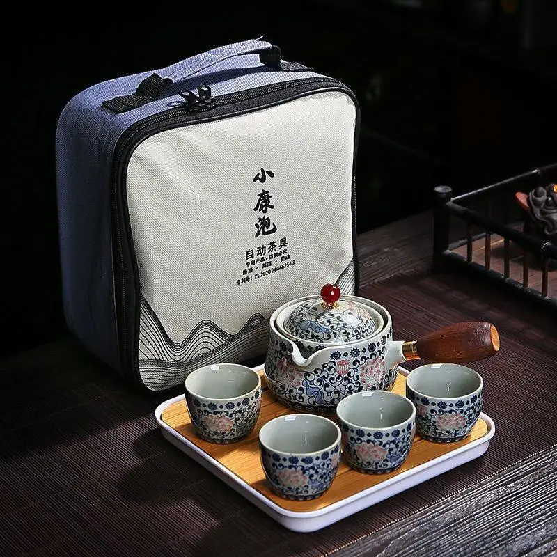 Chinese Style Kung Fu Travel Ceramic Tea Set Portable Teapot Set with 360 Rotation Tea Make Teacup Cup for Tea Gift Bag 2025 New view 2