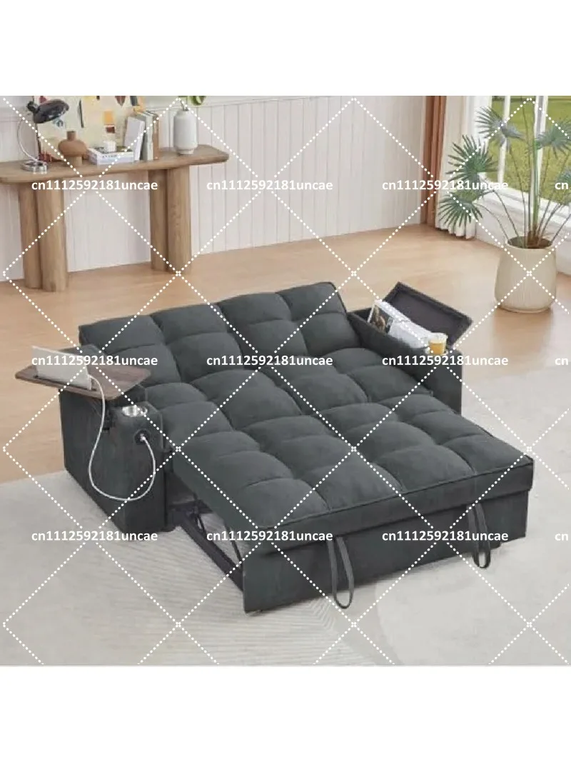 Folding Convertible Sofa Bed Queen Size Pullout Sofa Modern Chenille Fabric 360 Swivel Side Table Easy Assembly