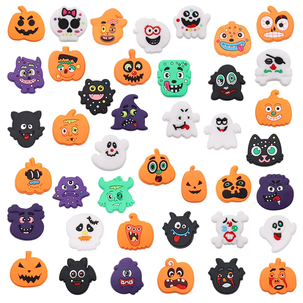 Mix 50pcs PVC Kawaii Shoe Charms Cartoon Monster Ghost Pumpkin Buckle Clog Decorations for Bands Bracelets DIY Backpack For Kid