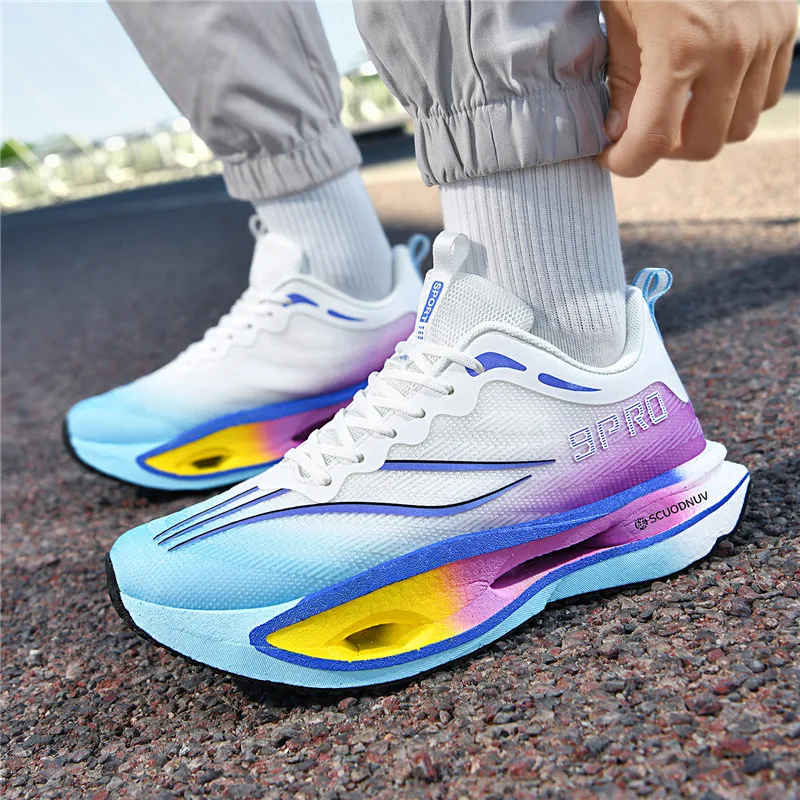 Herren-Freizeitsportschuhe, Paar-Modell 9Pro, Herren-Laufschuhe für Wettkämpfe, trendige Sportschuhe mit Farbverlauf und Mesh-Obermaterial, atmungsaktive, leichte und strapazierfähige Laufschuhe mit dicker Sohle und hoher Elastizität, die Stöße absorbieren, ideal für Outdoor-Fitness-Training. – Detail 22