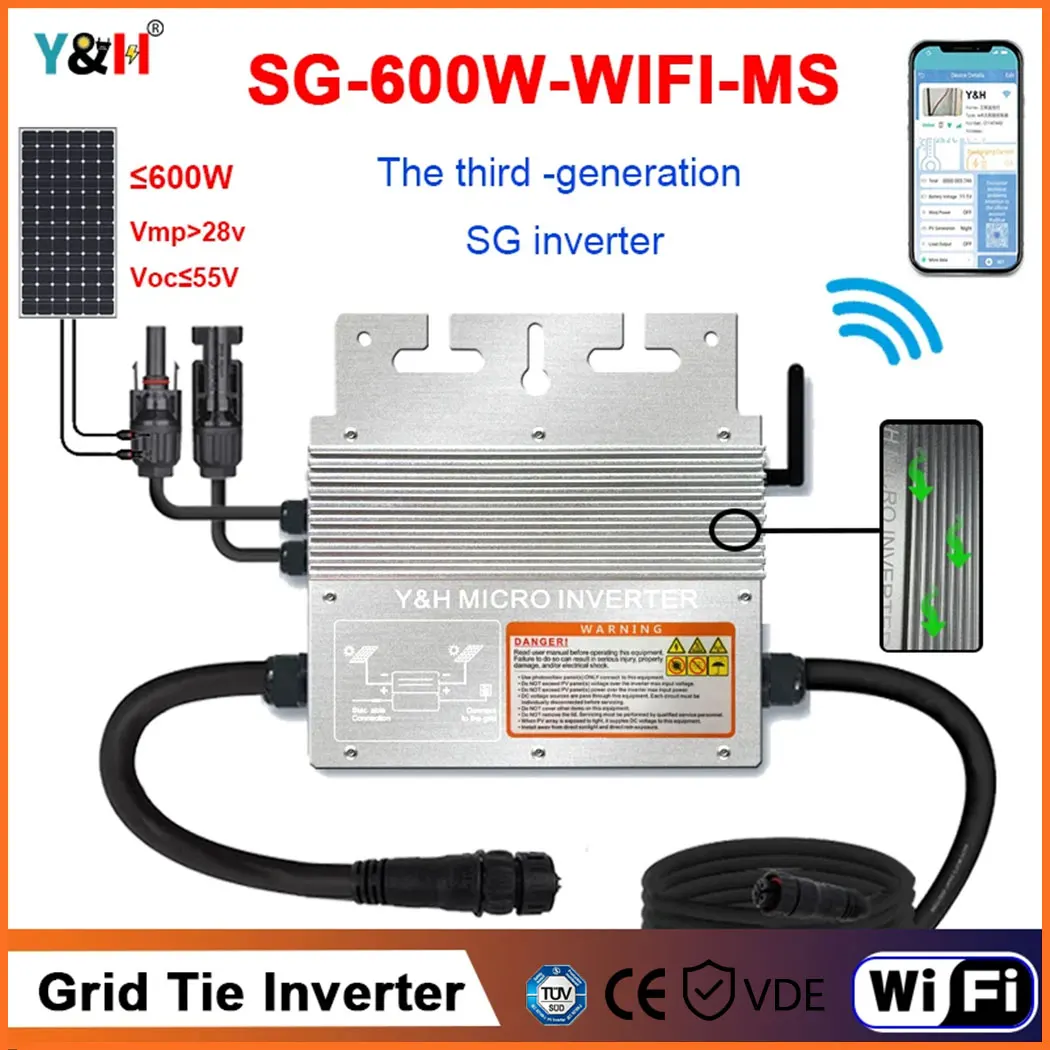 

600W Grid Tie Micro Inverter with WIFI Waterproof MPPT Stackable AC110V 220V Auto DC30-60V Solar Input for 30V 36V PV Panel