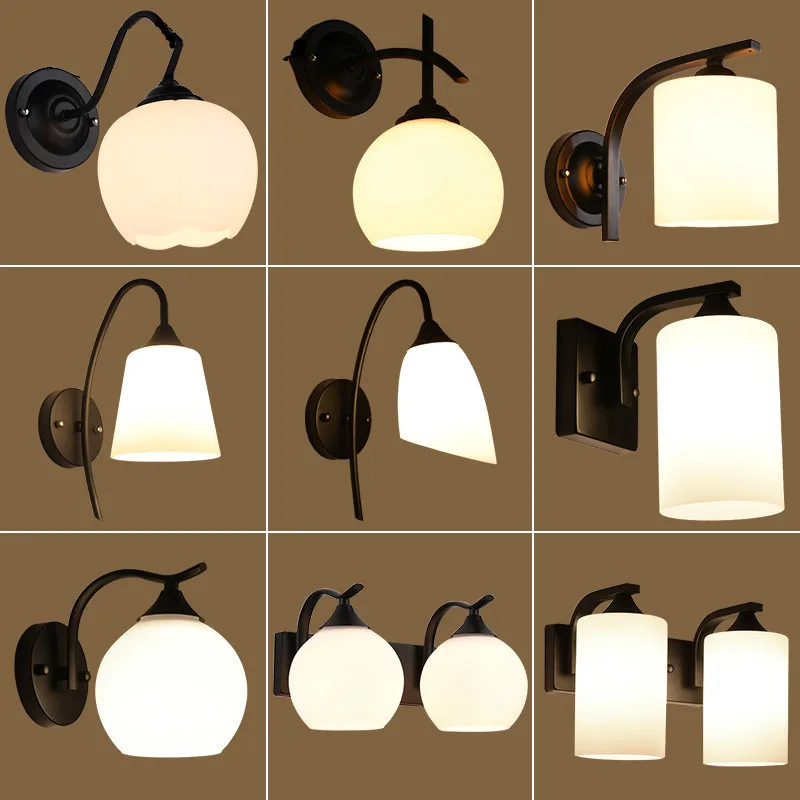 

Modern Loft Indoor Wall Lamp Glass Shade for Bedroom Stair Corridor Decor Lighting Bedside Lights Black E27 Base Free Shiping