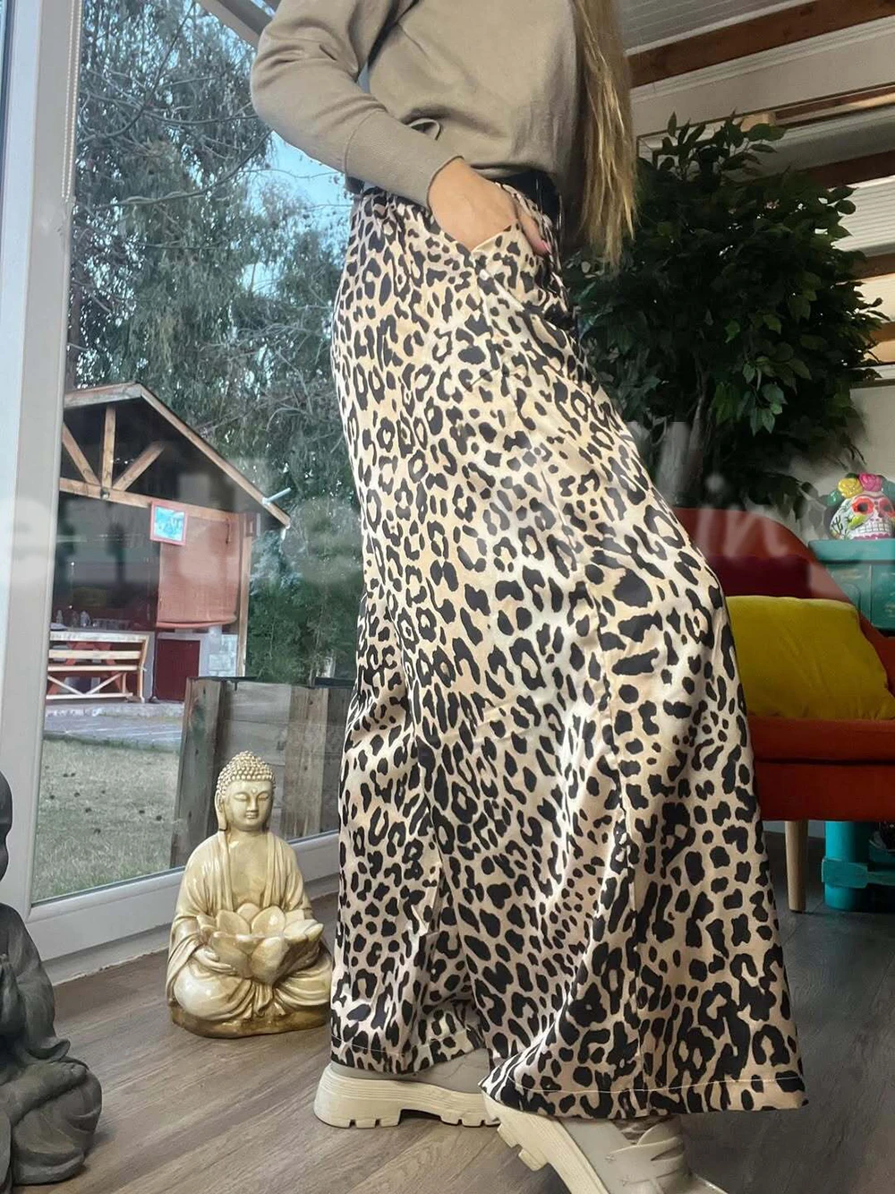 Allingentle Customized Women's Loose Fit Leopard Print Pants for Summer Holiday Casual Wear Wide Leg Comfortable Trousers