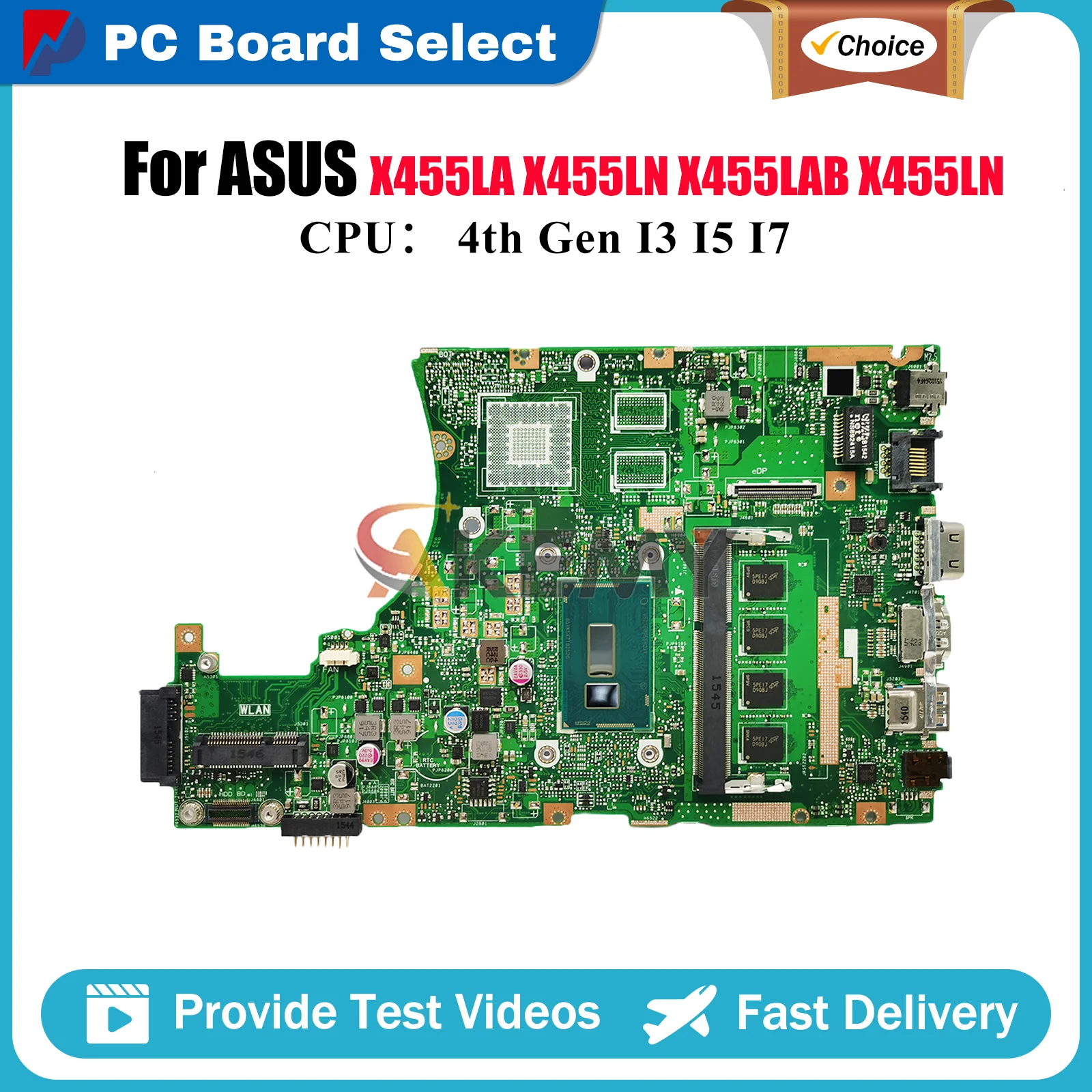 

X455LA Laptop Motherboard For ASUS X455LNB X455L DX882L X455LAB K455L W419L X455LN W491L A455L Mainboard With I3 I5 I7 CPU stk