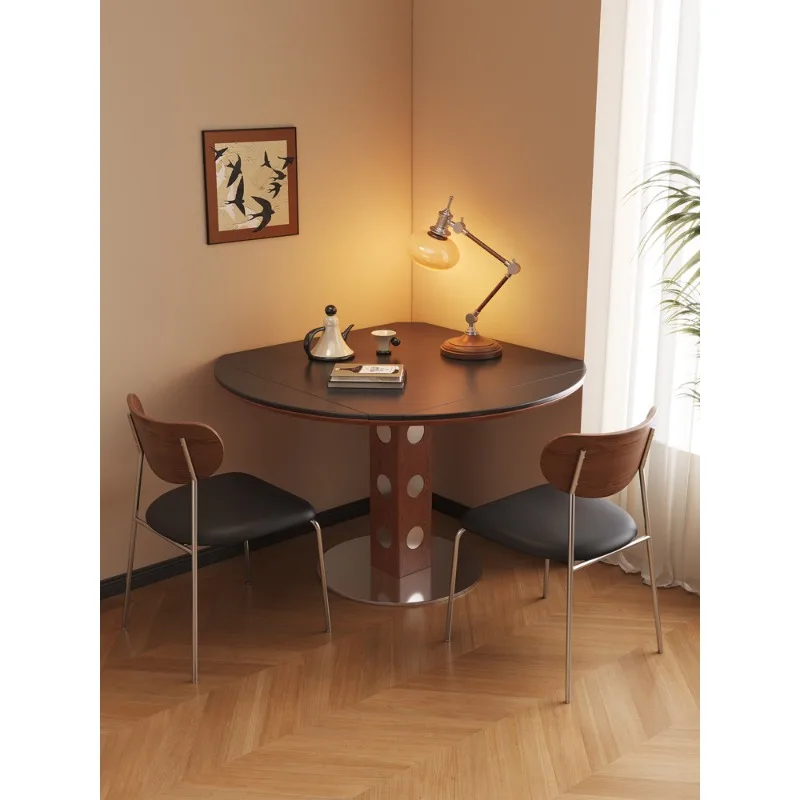 

Pure white pure black rock slab square folding round table medium antique solid wood Bauhaus functional dining table